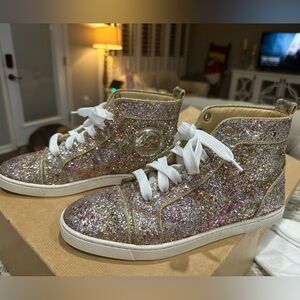 Christian Louboutin Bip Bip Flat Glitter High-Top Sneakers – Size 38 - Rosette